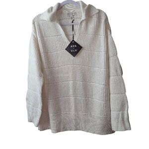 AVA & VIV WOMEN'S WHITE V-NECK PULLOVER KNIT SWEATER SIZE XXL